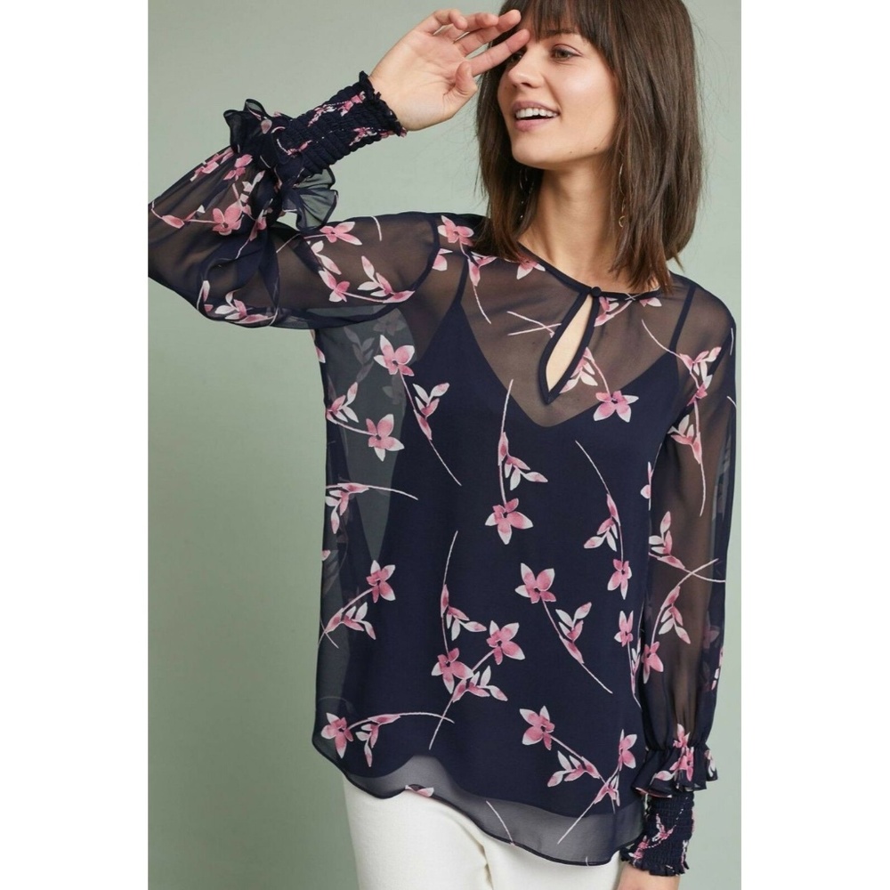 New Anthropologie Shoshanna Silk Top SMALL Black